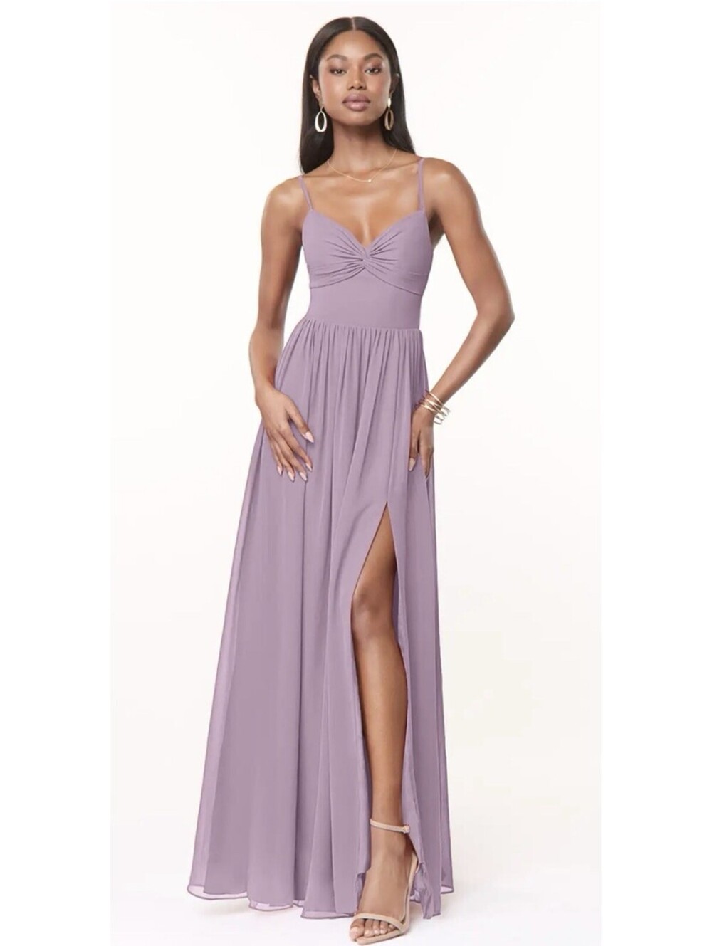 Azazie Zeya Size 2 A Line V-Neck Pleated Chiffon Dress Bridesmaid Formal
